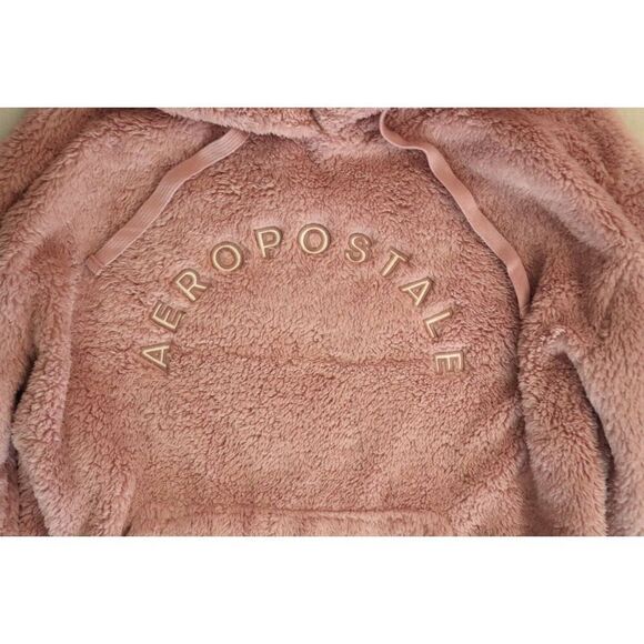 Aeropostale Women's Sz L Pink Sherpa Fleece Embroidered Logo Pullover Hoodie - Picture 5 of 7